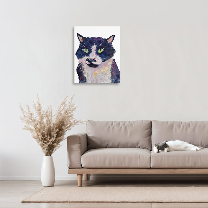 «Tuxedo Cat», peinture par Tatiana Roberts, H 20 po x l 16 po