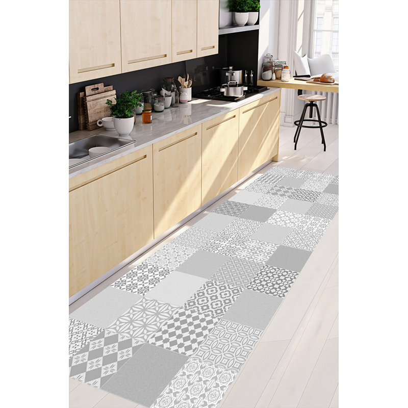 Vickey Geometric Non-Skid Kitchen Mat, Runner 80 x 300cm