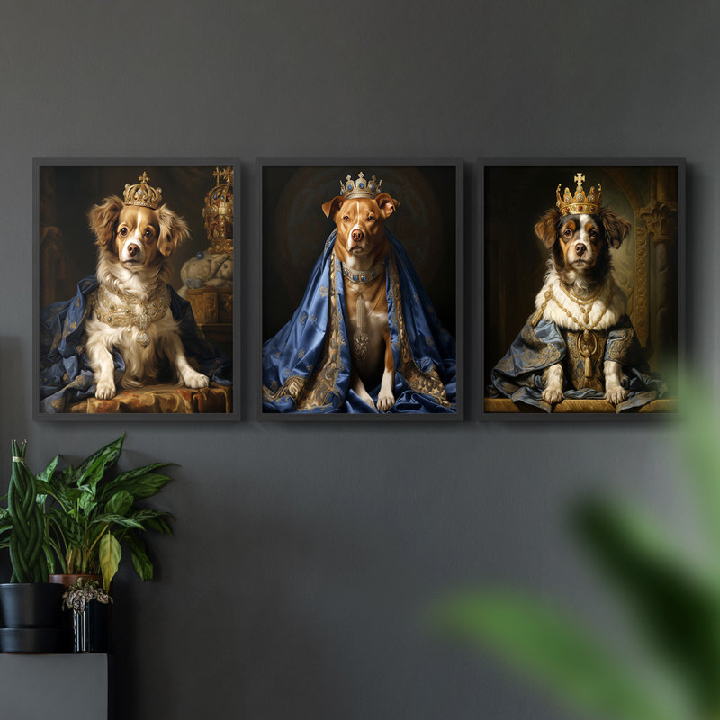 Série royale d'animaux LV - ensemble de 3 estampes giclées encadrées - prêt à être accroché, Noir, noir, noir, noir