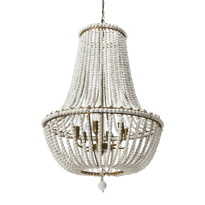 Draped Wood Bead Chandelier, White