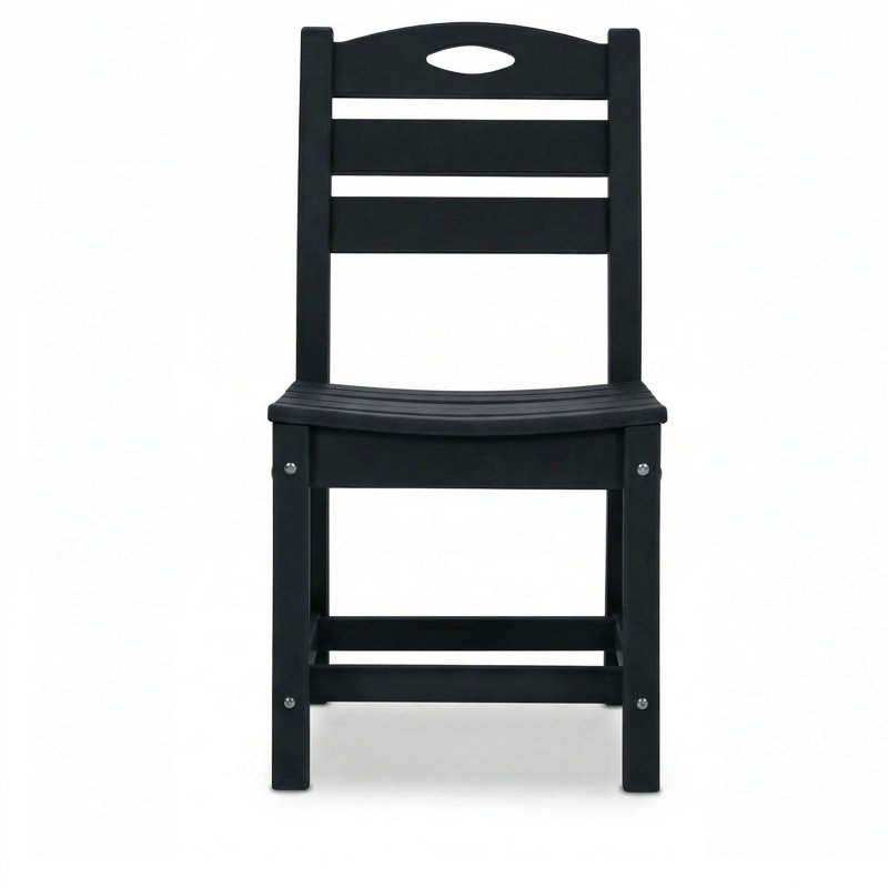 Set Of 2 HDPE Armless Outdoor Dining Chairs, Black