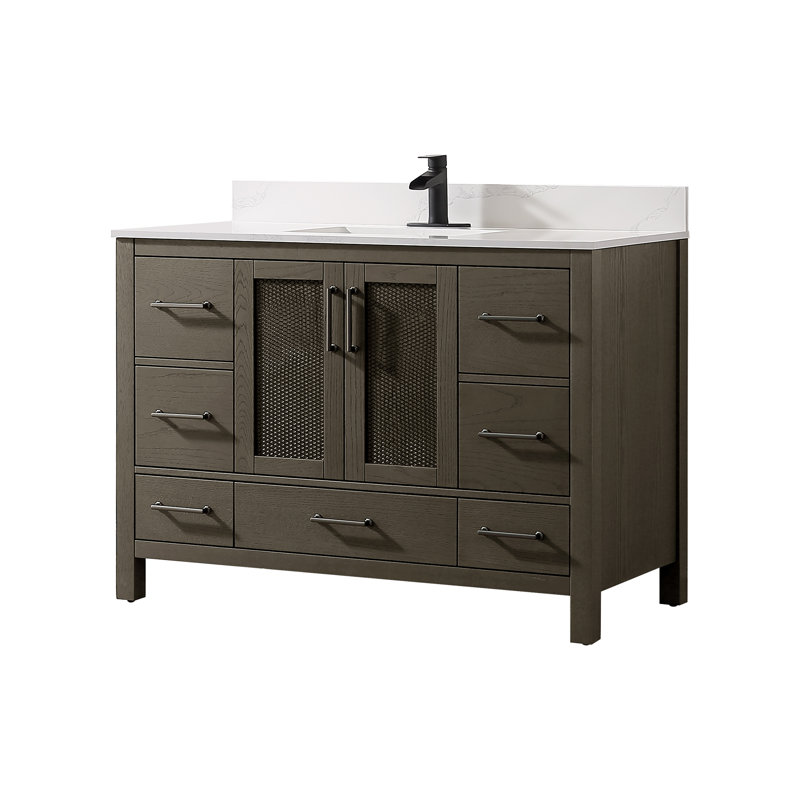 Ensemble de meuble-lavabo simple 48 po avec comptoir en quartz, Gris