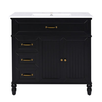 Meuble-lavabo 36 po avec lavabo, armoire de salle de bain avec tiroirs, structure solide et panneau de fibres à densité moyenne, deux ensembles