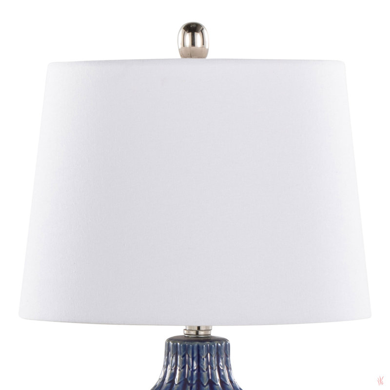 Lampe de table contemporaine en céramique, nickel poli et lin blanc Rockwell de 23 po Rockwell - ensemble de 2, Bleu