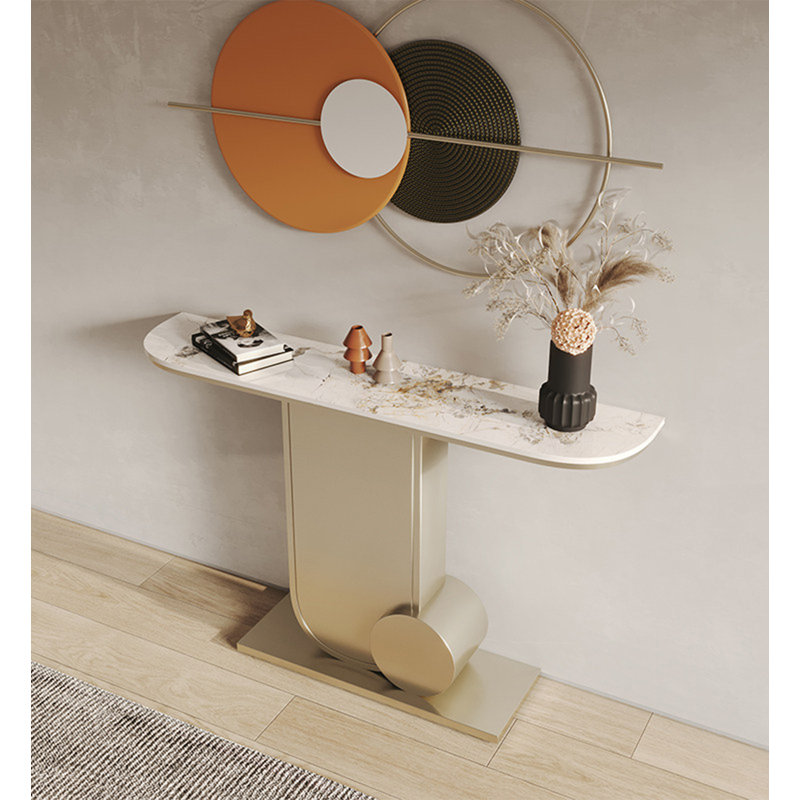 Console d'entrée moderne Art Deco, 33.46" H x 39.37" W x 11.81" D, White / Gold, Gold