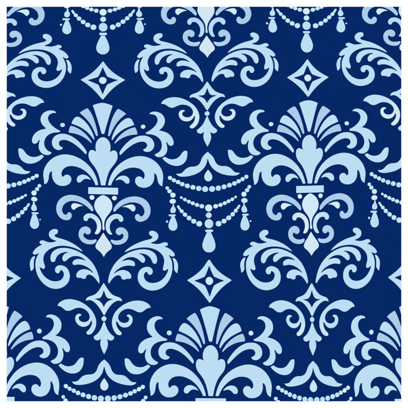 Blue Damask Pattern Double Sided Throw Pillows, 14 x 14 inches