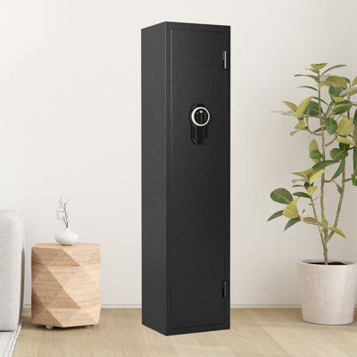 Quick Access Gun Safe For Home Rifle & Pistol Storage, Adjustable Gun Support & Removable Shelf, Dual Alarm & Mute Mode