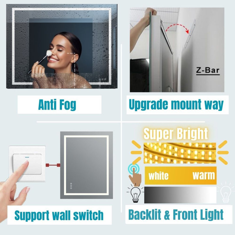 Ulrika Flat LED Mirror, Rectangle, 24" x 40"