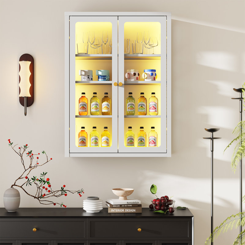 Vitrine imperméable à cadre en acier avec éclairage RVB et tablettes entièrement réglables, Blanc
