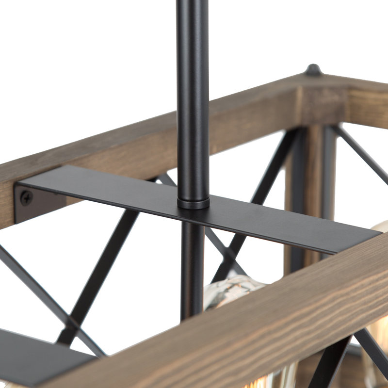 Holbert 5 - Light Rectangle Wood Metal Pendant Light Farmhouse Kitchen Island Chandelier, Brown