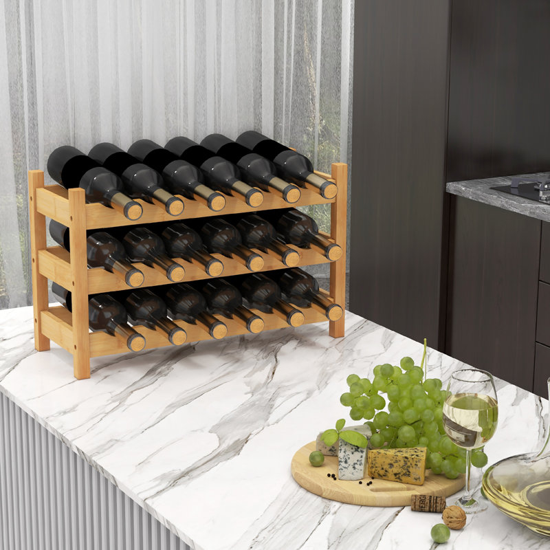 Support à vin à 3 niveaux pour 18 bouteilles, Brun