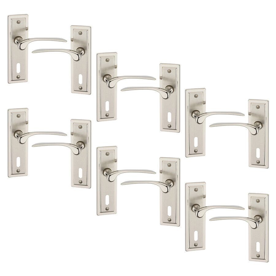 6x Dual Metal Lever Latch Door Handles Set