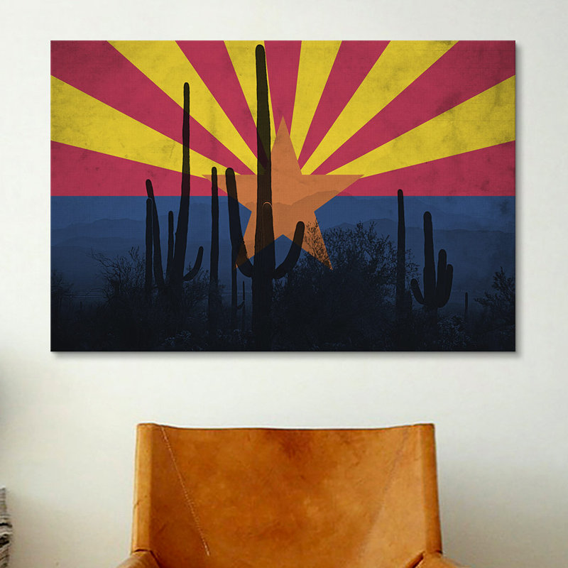Drapeau de l'Arizona, Cactus grunge, impression sur toile, H 12 po x l 18 po x P 1,5 po, Toile tendue, Pas de tapis