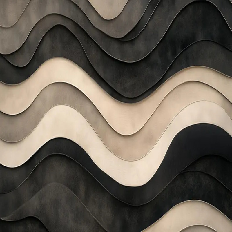3D Black & Beige Layered Wave Wallpaper, 108" L x 96" W