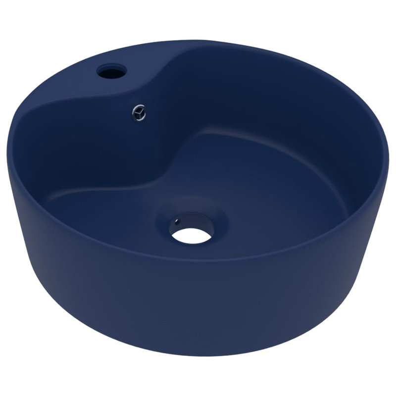 Belfry Bathroom Mccree 360mm L x 360mm W Ceramic Circular Sink with Overflow, Dark Blue