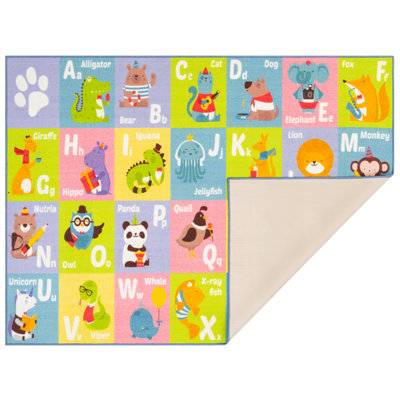 KC Cubs: Tapis éducatif: ABC Alphabet Animal - Tapis de jeu de 3 pi x 5 pi - Édition de lettres interactive, tapis pour activités, chambre à coucher, salle de classe, bébé, tout-petit, enfant
