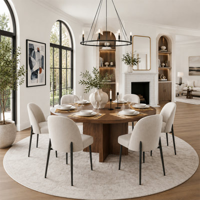  Ensemble de salle à manger rond avec table à piédestal 60 po et 6 chaises rembourrées