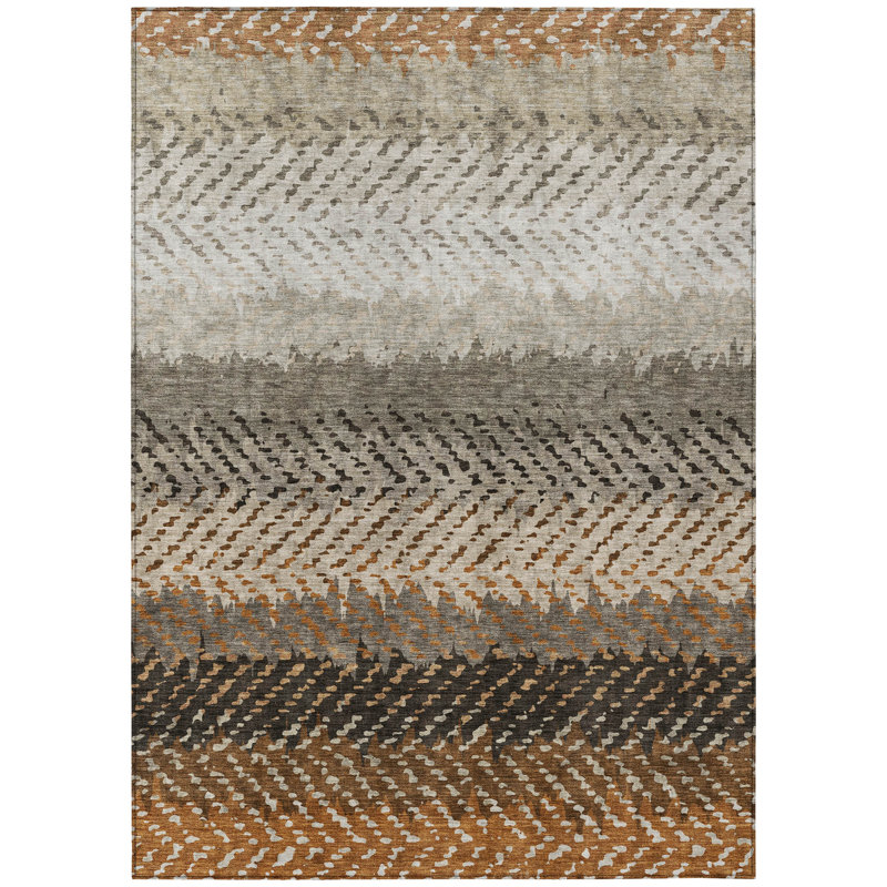 Machine Washable Indoor/Outdoor Chantille ACN2740 Striped Rug, Paprika, 10' x 14'
