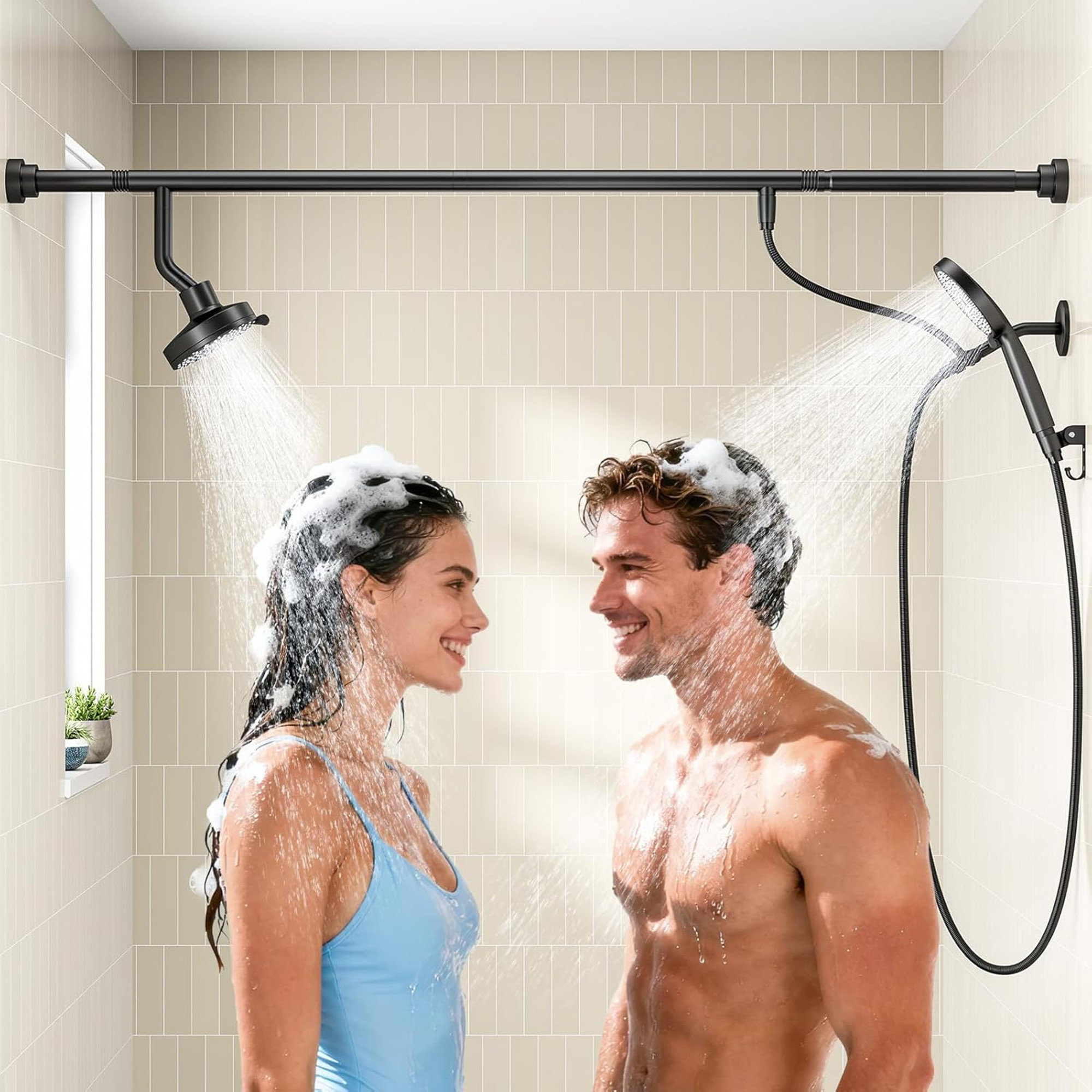 Dual Shower Head With Handheld For Couples, High Pressure Double Shower Heads For Two People Rod, Two Showerhead System Fit 2 Person, Gifts For Women Men, SPA-Like