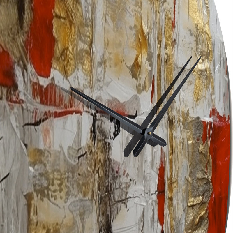 Horloge murale surdimensionnée, or rouge, peinture abstraite décor - Cardinal Sin Retro Delight abstrait rouge et or I, Grand
