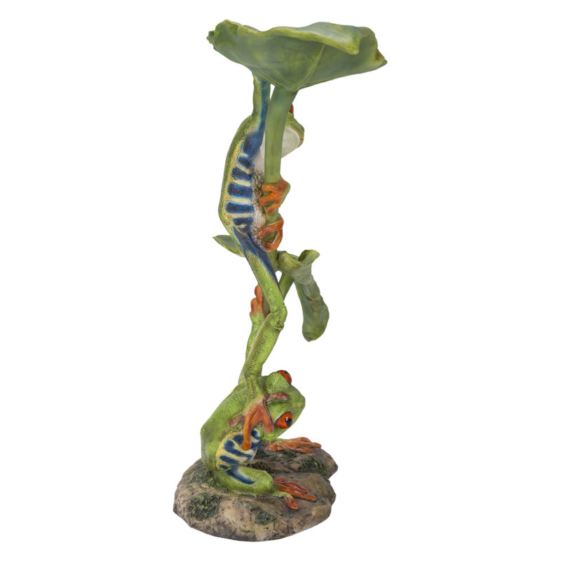 Polyresin Lotus Leaf with Red-Eyed Tree Frog Sculpture