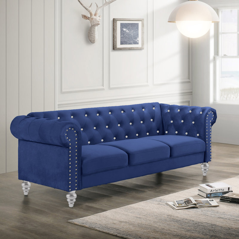 Shondra 81'' Velvet Sofa, Royal Blue Velvet