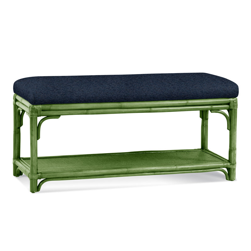 Summer Retreat Wicker Shelf Storage Bench, Celery, Basic Navy; 0317-61