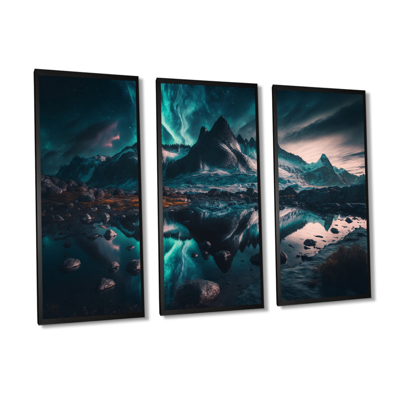 Aurores boréales magiques «Northern Lights I», reproduction sur toile 3 pièces, H 28 po x l 36 po x P 1 po