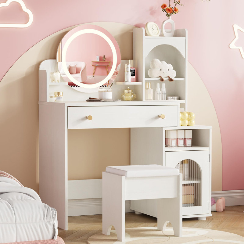 Vanity Desk With Mirror And Lights, White