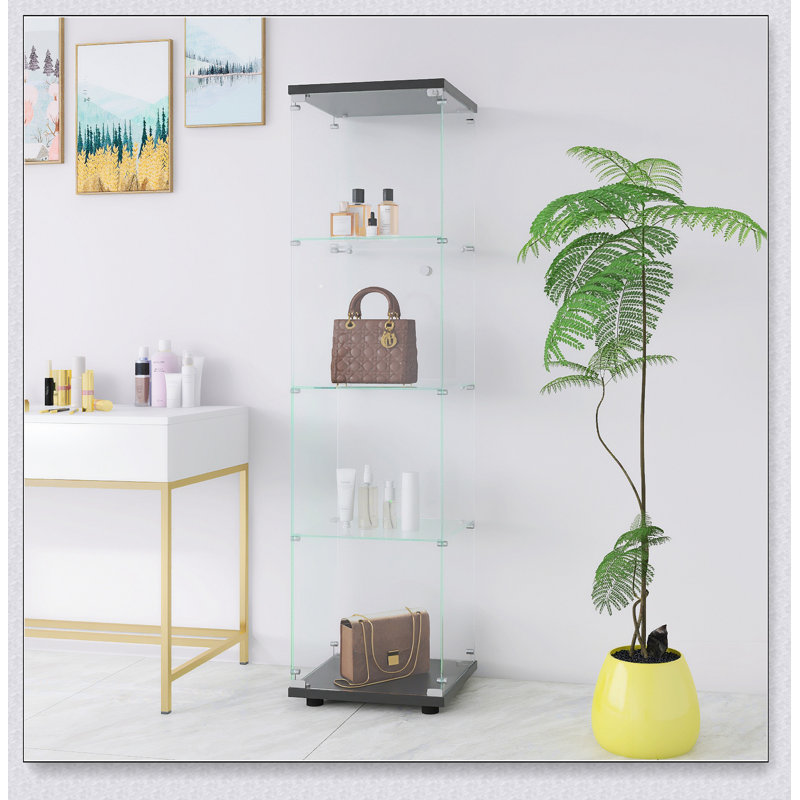 Vitrine en verre avec 4 tablettes et porte