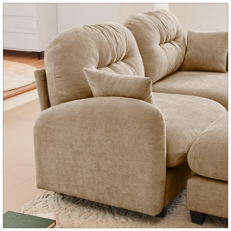 Canapé modulaire en tissu de chenille avec causeuse, conception plissée matelassée, mousse ergonomique haute densité, installation facile, accoudoirs élégants, base en bois de haute qualité, convient aux salons
