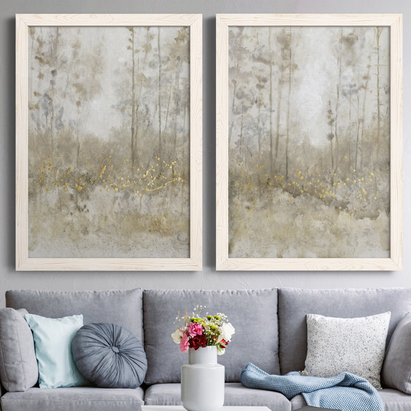 Thicket Of Trees III - ensemble de 2 peintures encadrées, Toile avec cadre blanc, H 31,5 po x l 47 po x P 1,5 po