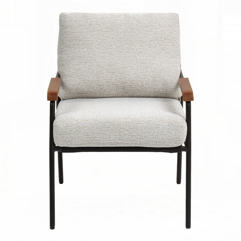 Metal Frame Upholstered Accent Armchair, Beige Fabric