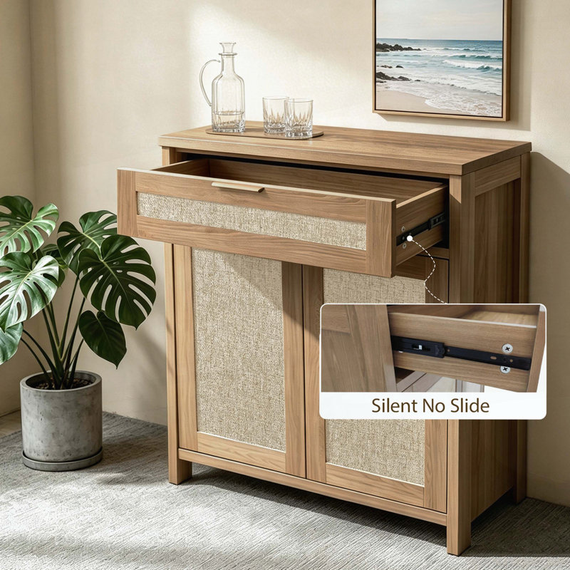 Buffet en rotin, armoire de rangement de style campagnard avec tablette réglable