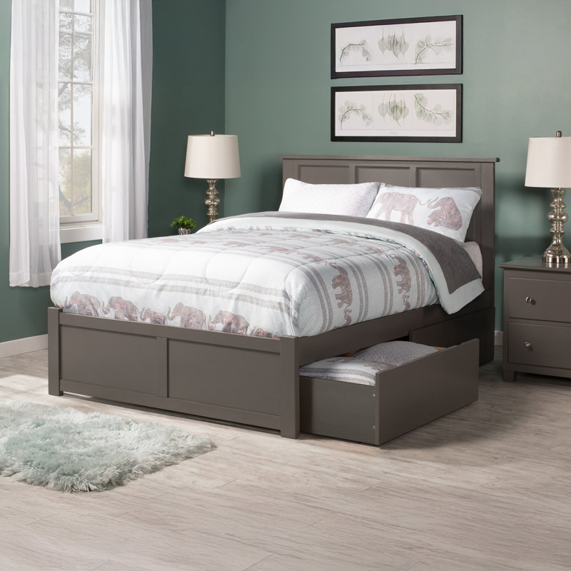 Amear Solid Wood Platform Bed with Panel Footboard and Storage Drawers, Full