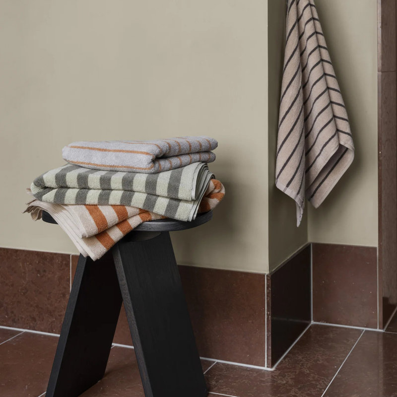 100% Cotton Bath Towel, Moonbeam/Amber Brown Thick Stripe