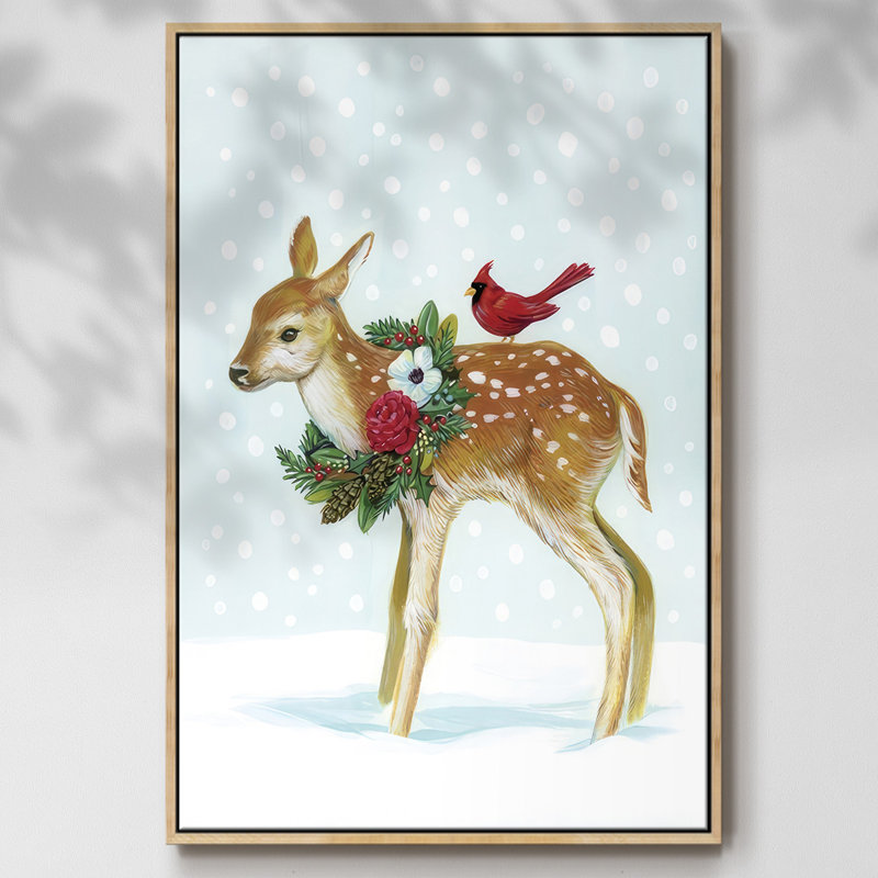 Créatures de l'hiver avec des cardinaux II, H 25 po x l 17 po x P 1,5 po, Encadré naturel