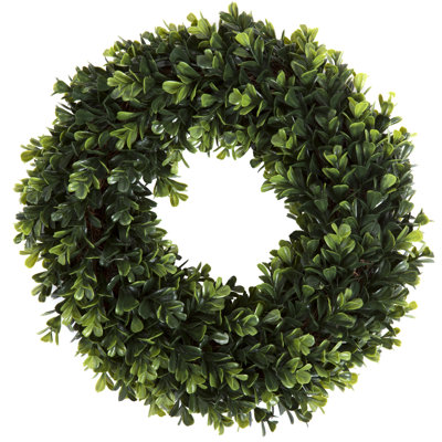 Couronne de buis artificielle en plastique résistante aux rayons UV de 12 pouces Eola (vert)
