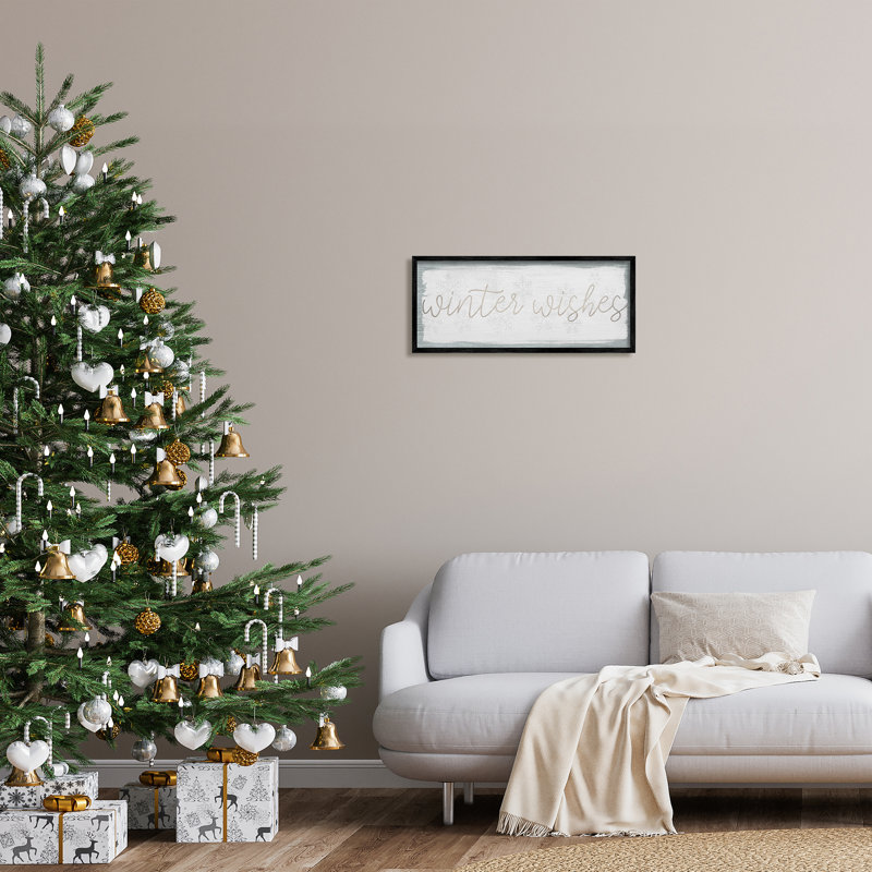 «Rustic Winter Wishes Sentiment Soft Snowflake» - Art textuel, Giclée encadrée noir minuit, H 10 po x l 24 po x P 1,5 po