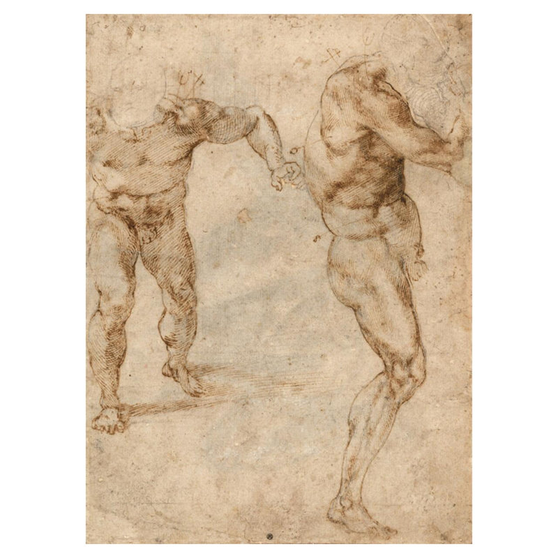 Deux études de nu d'un homme se ruant vers l'avant et un autre se tournant vers la droite (verso) par Michelangelo Buonarroti - Estampe numérique