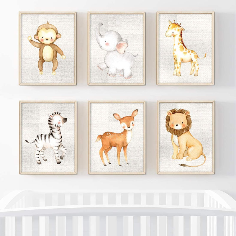 « en toile jute, lion, zèbre, giraffe, cerf, éléphant, ensemble de 6 pièces singe », impression sur papier Dedakia, Gris