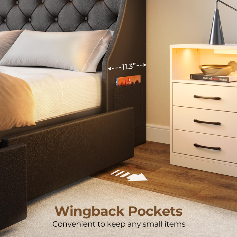 Komor Upholstered Storage Bed with Charging Station and LED Lights