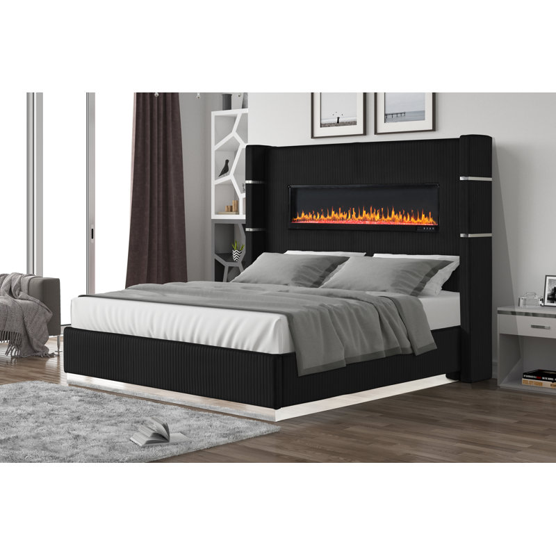 Lit standard tapissier Ashray, Noir, Grand lit