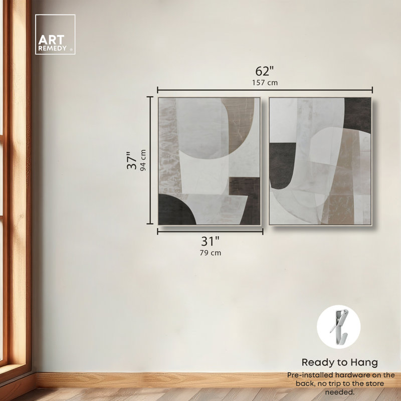 «Shades of Grey Diptych», reproduction d'art sur toile encadrée par Art Remedy, cadre argenté, 30 x 36, H 37 po x l 31 po