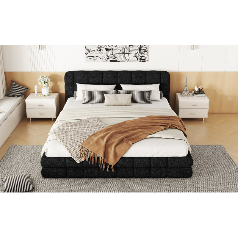Queen Size Upholstered Platform Bed, Black