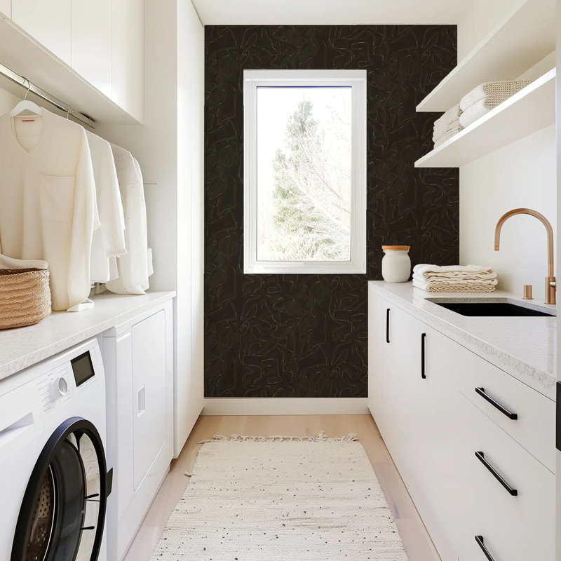 Painted Lines - Wallpaper, True Black, Peel & Stick, Self-Adhesive