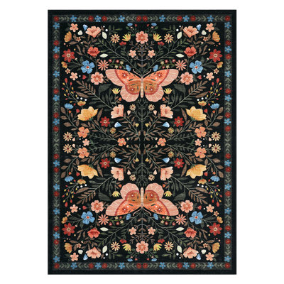Washable Area Rug Non-Slip,Collapsible,Mark Resistant Butterfly Carpet for Bedroom,Living Room,Hallway,Kitchen,Entryway