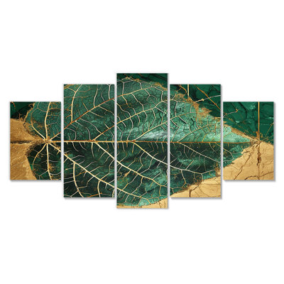 «Lewisham - Leaves», art mural pour le salon, 5 pièces