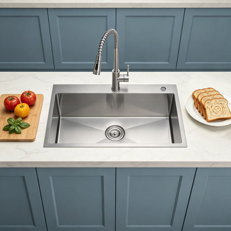 32"L × 19"W Drop-in Single Bowl Stainless Steel Kitchen Sink, Brushed Nickel