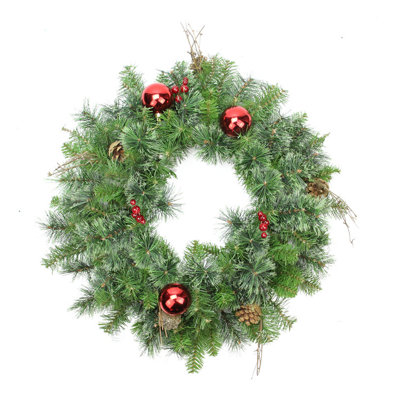 Couronne de Noël artificielle mixte en pin - 24 pouces non éclairée